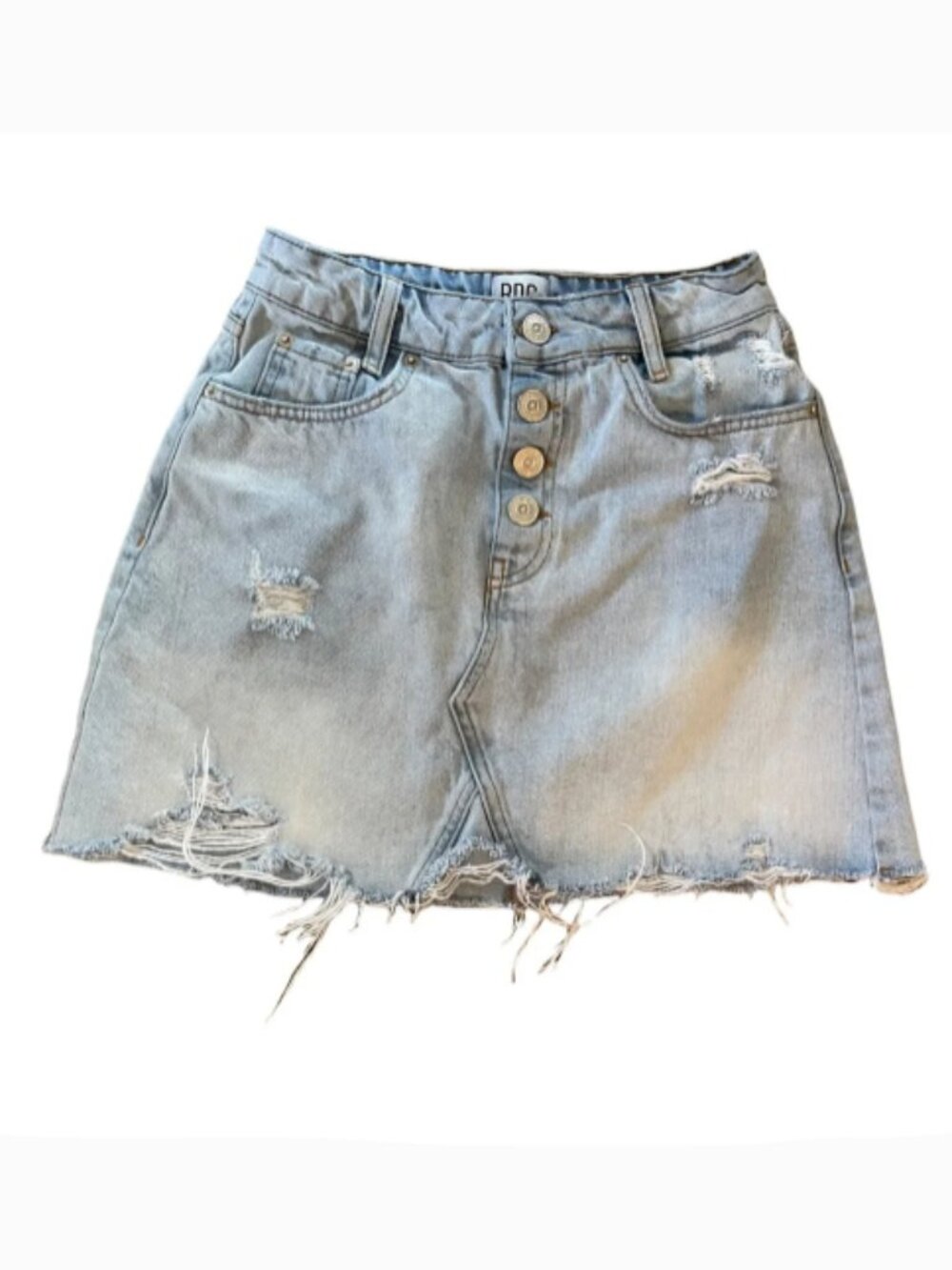 BDG Urban Outfitters Distressed Button Fly Denim Mini Skirt Light Wash Size S